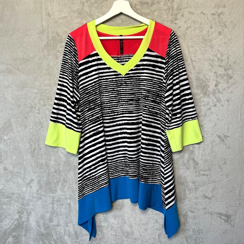 IC by Connie K Size L Tunic Top Stripe Colorblock Handkerchief Hem‎ Bold Artwear